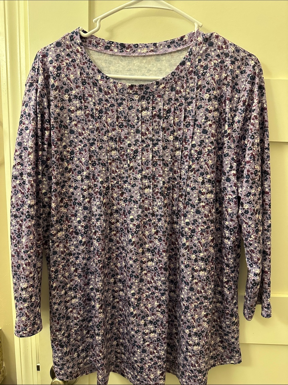 Women's Lavender Floral Pintuck Long Sleeve Tee by Loman
